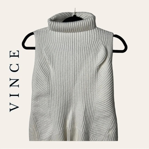 0416. VINCE WOOL AND CASHMERE SLEEVELESS SWEATER SIZE XS‎ CREAM IN COLOR - Picture 1 of 11